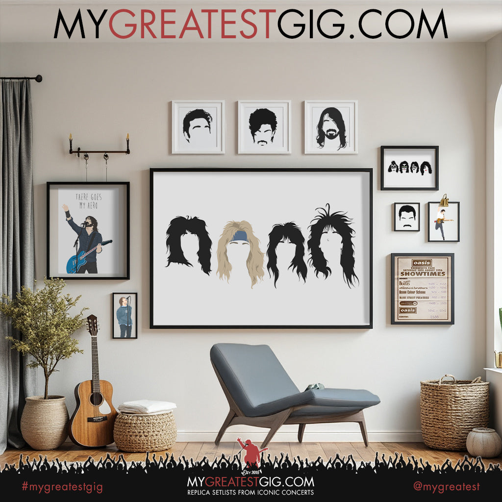 Motley Crue - Minimal Band Hairstyles Illustration - Posters, Prints & Greeting Cards