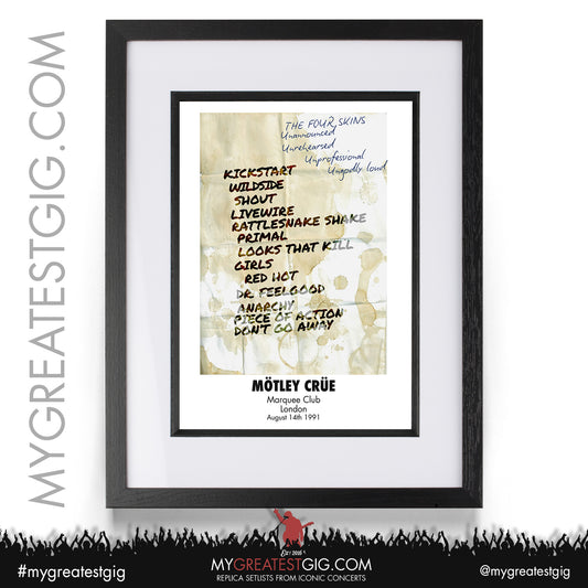 Mötley Crüe - London - August 14th 1991 Recreated Setlist Poster