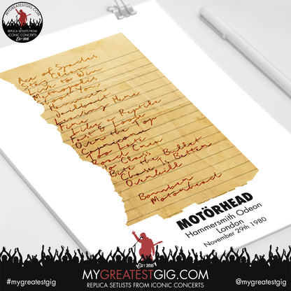 Motörhead - London - November 29th 1980 Recreated Setlist Poster