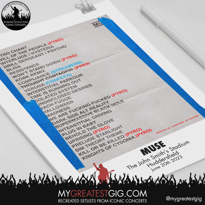 Muse - Huddersfield - June 20th 2023 Recreated Setlist Poster