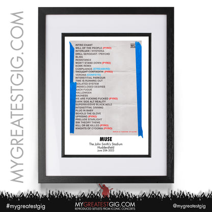 Muse - Huddersfield - June 20th 2023 Recreated Setlist Poster