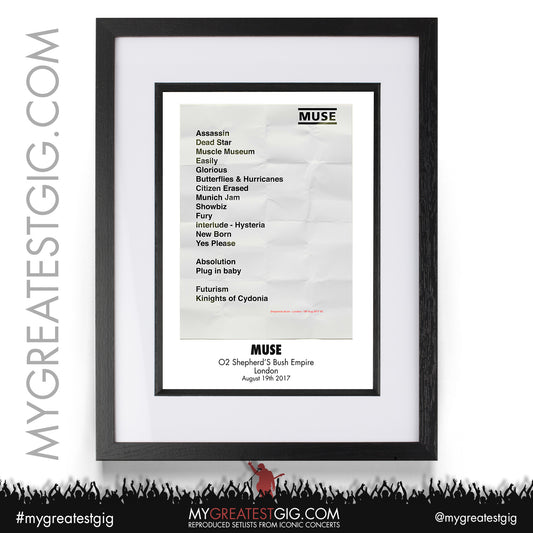 Muse - London - August 19th 2017 Recreated Setlist Poster