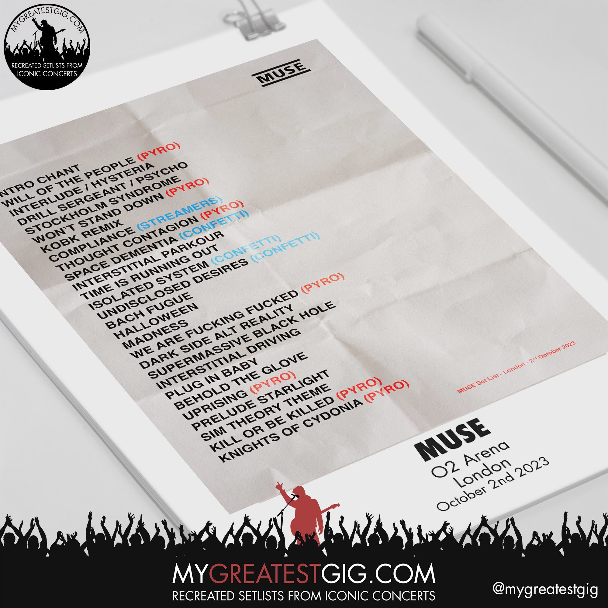 Muse - London - October 2nd 2023 Recreated Setlist Poster – My Greatest Gig
