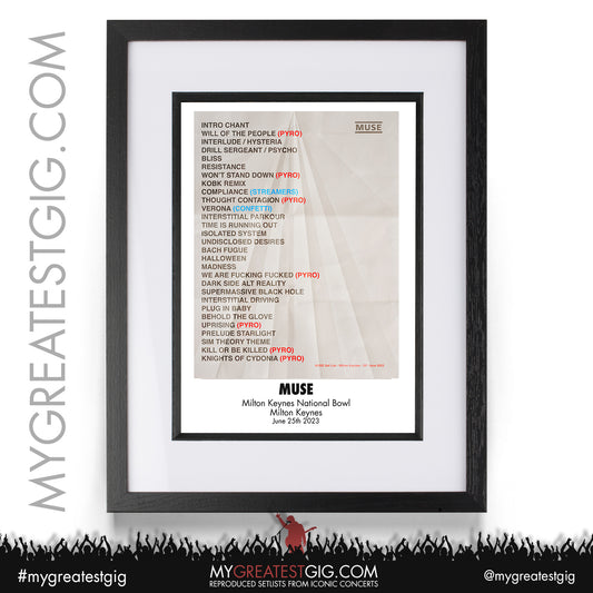 Muse - Milton Keynes - June 25th 2023 Recreated Setlist Poster