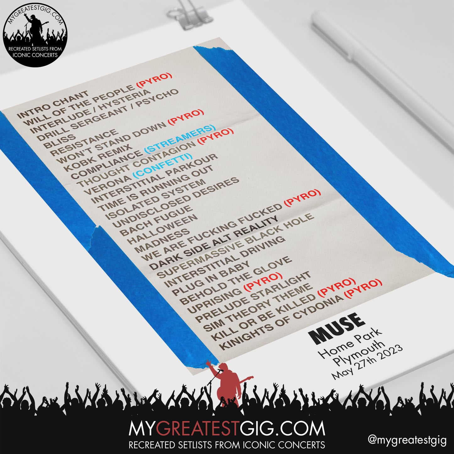 Muse - Plymouth - May 27th 2023 Recreated Setlist Poster