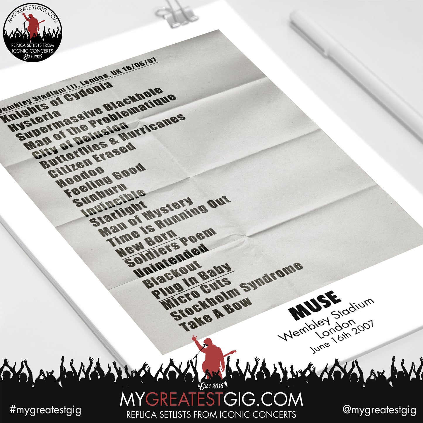 Muse - London - June 16th 2007 Replica Setlist Poster