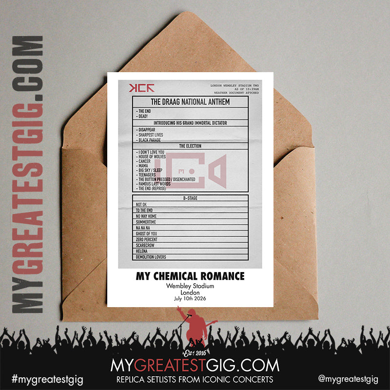 My Chemical Romance - The Black Parade 2026 Tour -  Replica Setlist Posters
