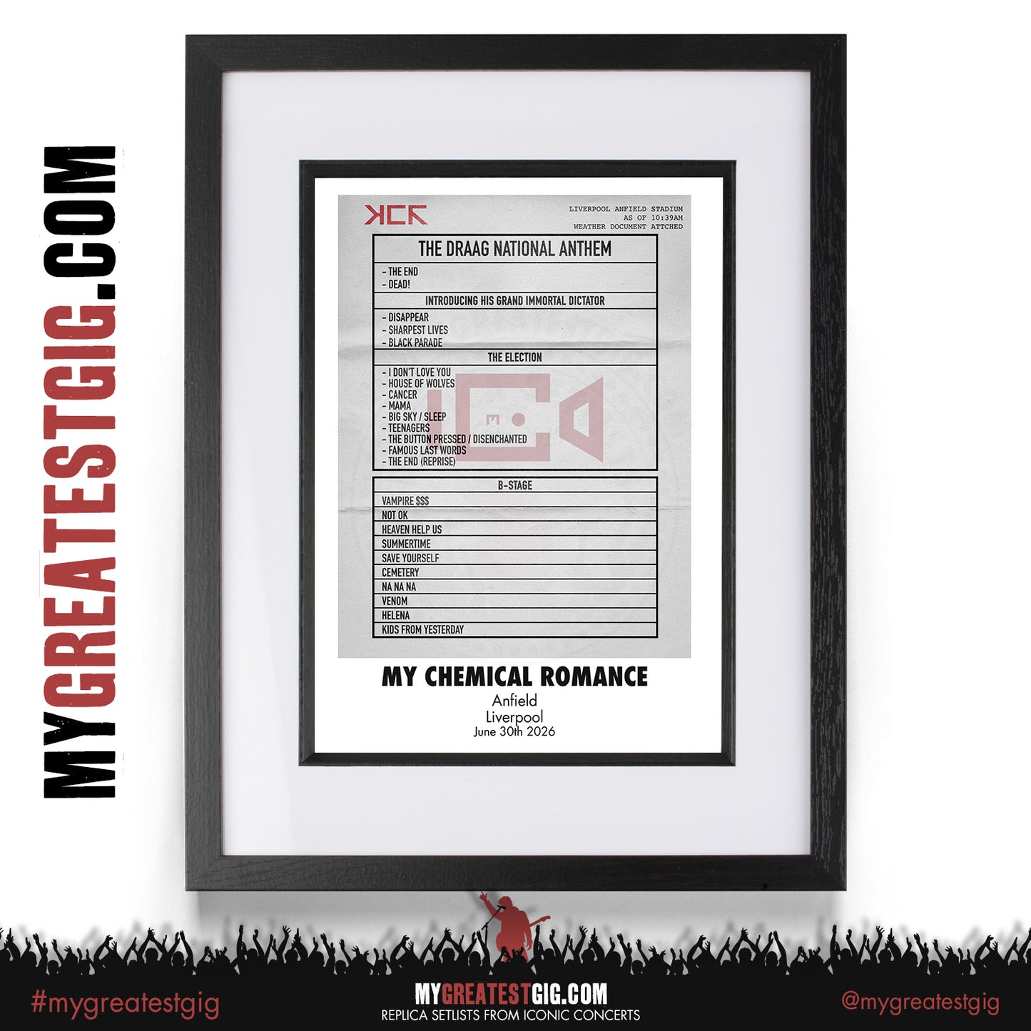 My Chemical Romance - The Black Parade 2026 Tour -  Replica Setlist Posters