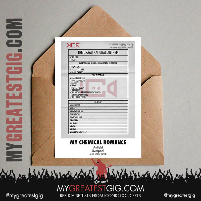 My Chemical Romance - The Black Parade 2026 Tour -  Replica Setlist Posters