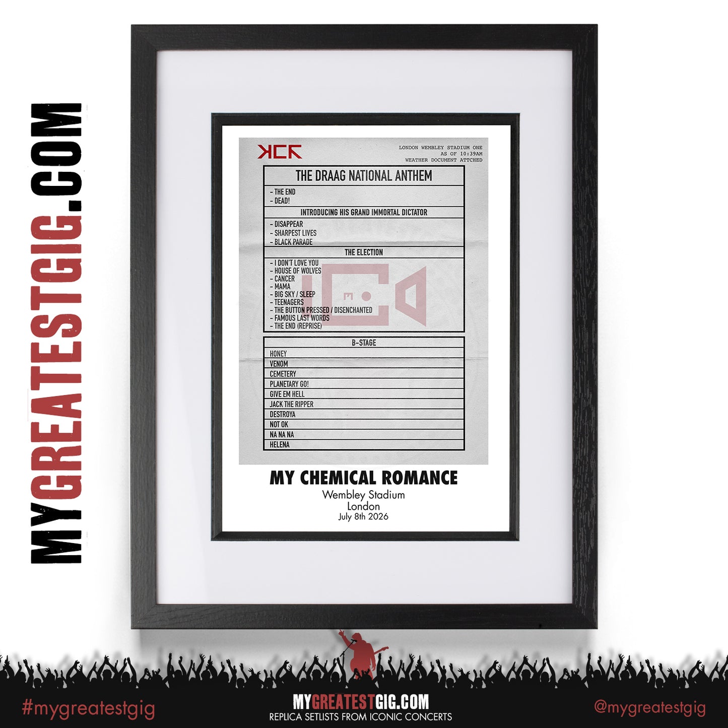 My Chemical Romance - The Black Parade 2026 Tour -  Replica Setlist Posters