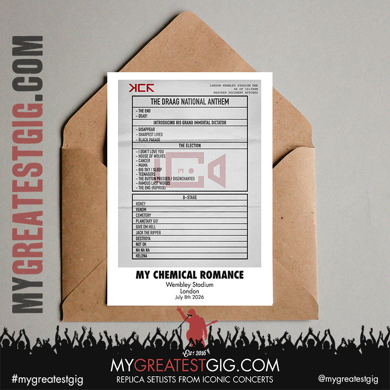 My Chemical Romance - The Black Parade 2026 Tour -  Replica Setlist Posters