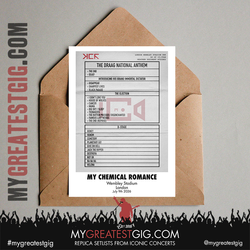 My Chemical Romance - The Black Parade 2026 Tour -  Replica Setlist Posters