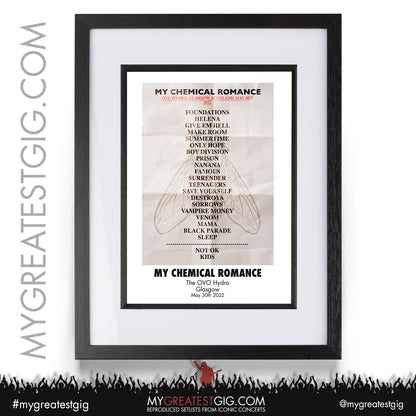 My Chemical Romance - Glasgow - May 30th 2022 Recreated Setlist Poster