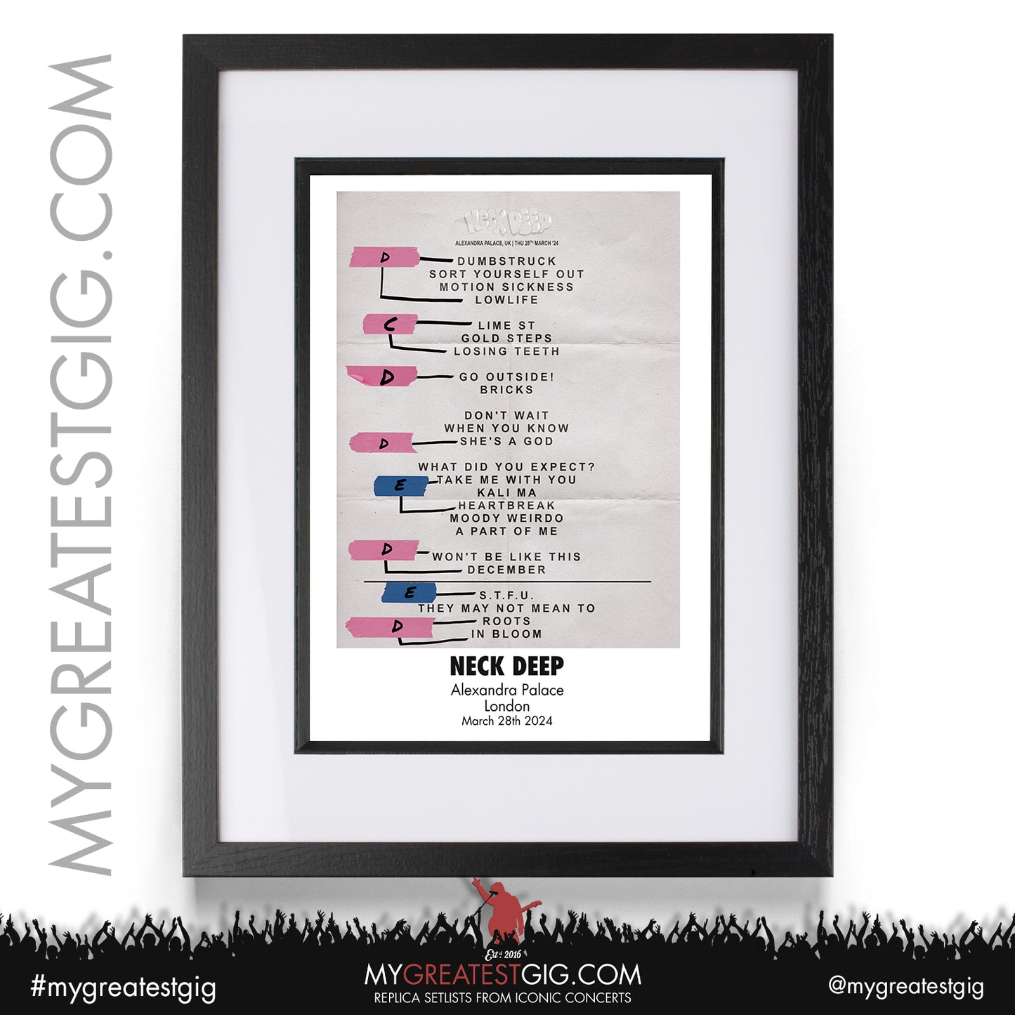 Neck Deep - London - March 28th 2024 Replica Setlist Poster