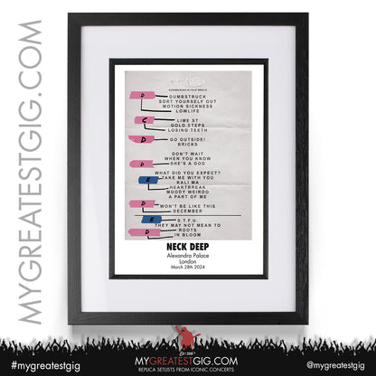 Neck Deep - London - March 28th 2024 Replica Setlist Poster