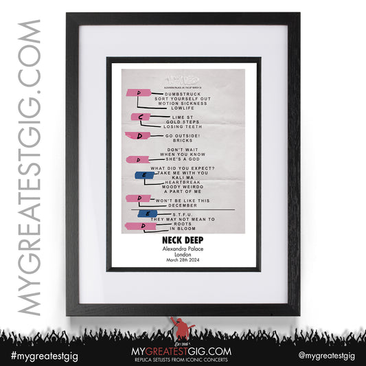 Neck Deep - London - March 28th 2024 Replica Setlist Poster