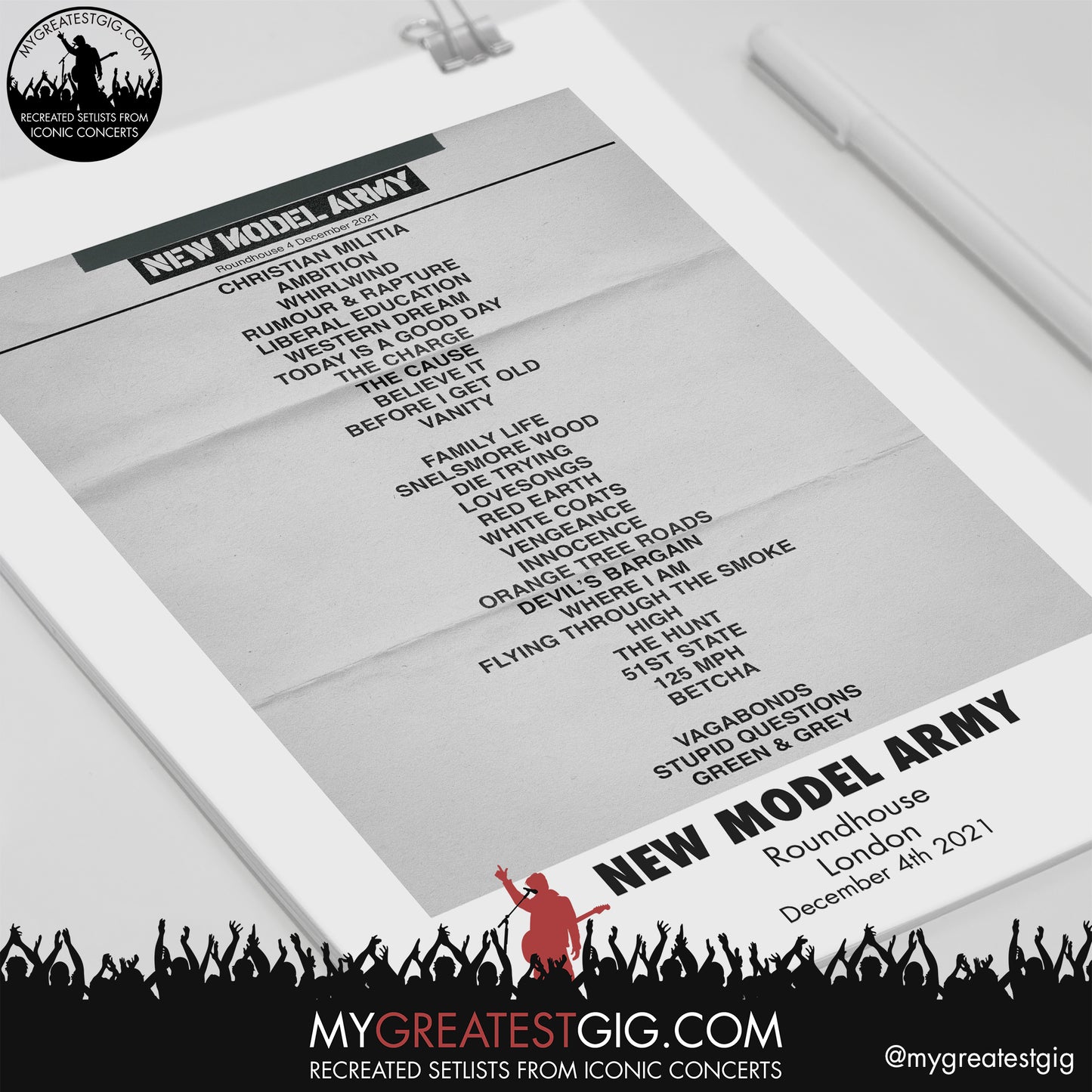 New Model Army - London - December 4th 2021 Recreated Setlist Poster