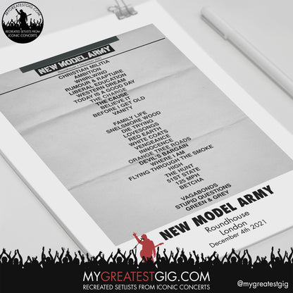 New Model Army - London - December 4th 2021 Recreated Setlist Poster