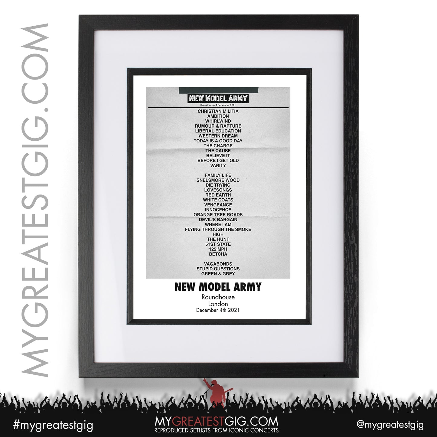 New Model Army - London - December 4th 2021 Recreated Setlist Poster