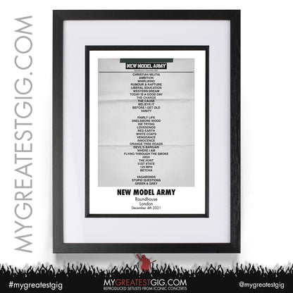 New Model Army - London - December 4th 2021 Recreated Setlist Poster