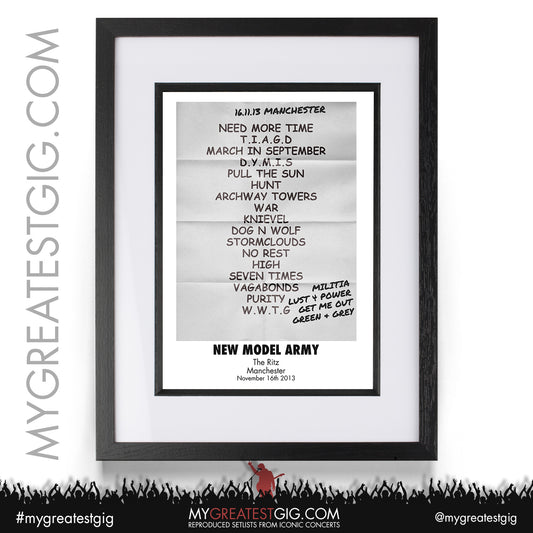 New Model Army - Manchester - November 16th 2013 Recreated Setlist Poster