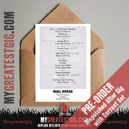 Niall Horan - Dinner Party Live On Tour 2026 - Replica Setlist Posters