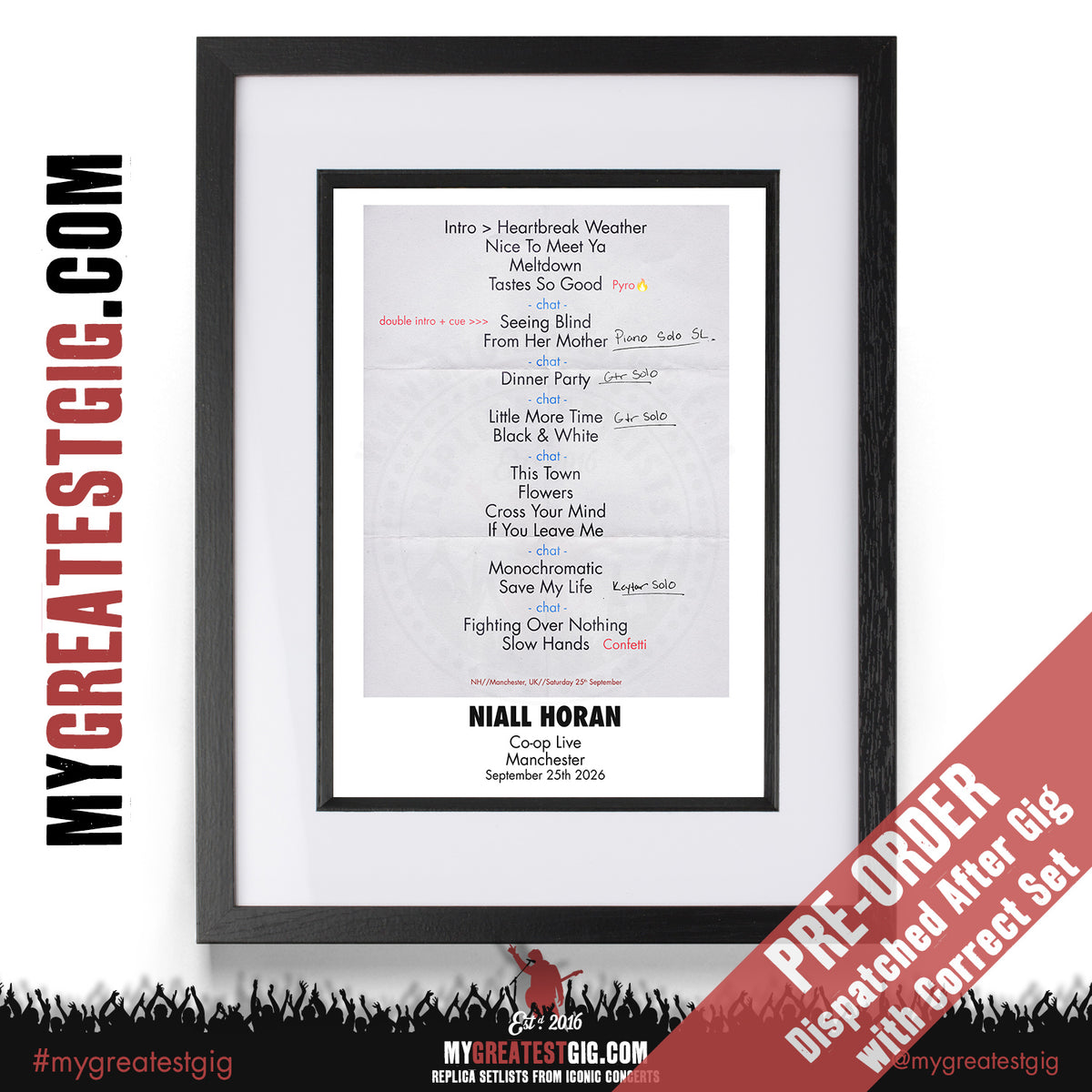 Niall Horan - Dinner Party Live On Tour 2026 - Replica Setlist Posters