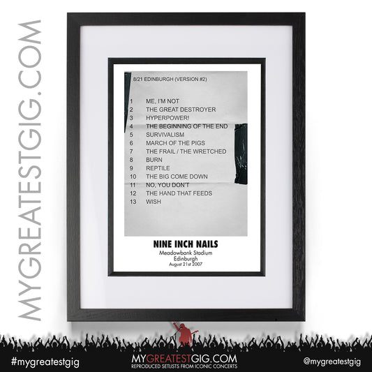 Nine Inch Nails - Edinburgh - August 21st 2007 Recreated Setlist Poster