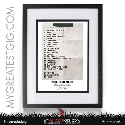Nine Inch Nails - London - June 21st 2022 Recreated Setlist Poster