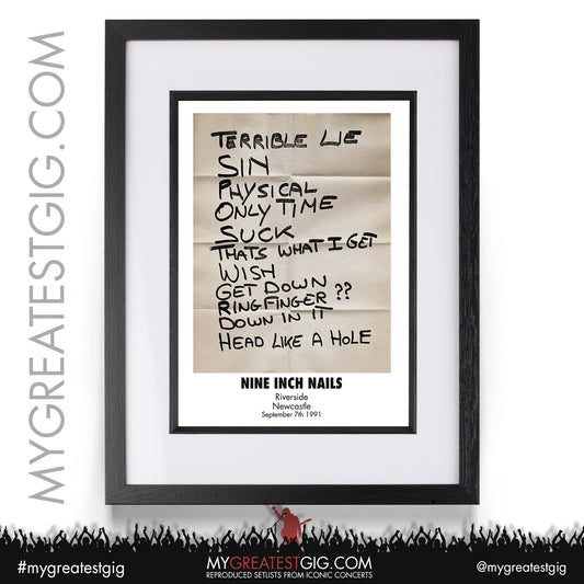 Nine Inch Nails - Newcastle - September 7th 1991 Recreated Setlist Poster