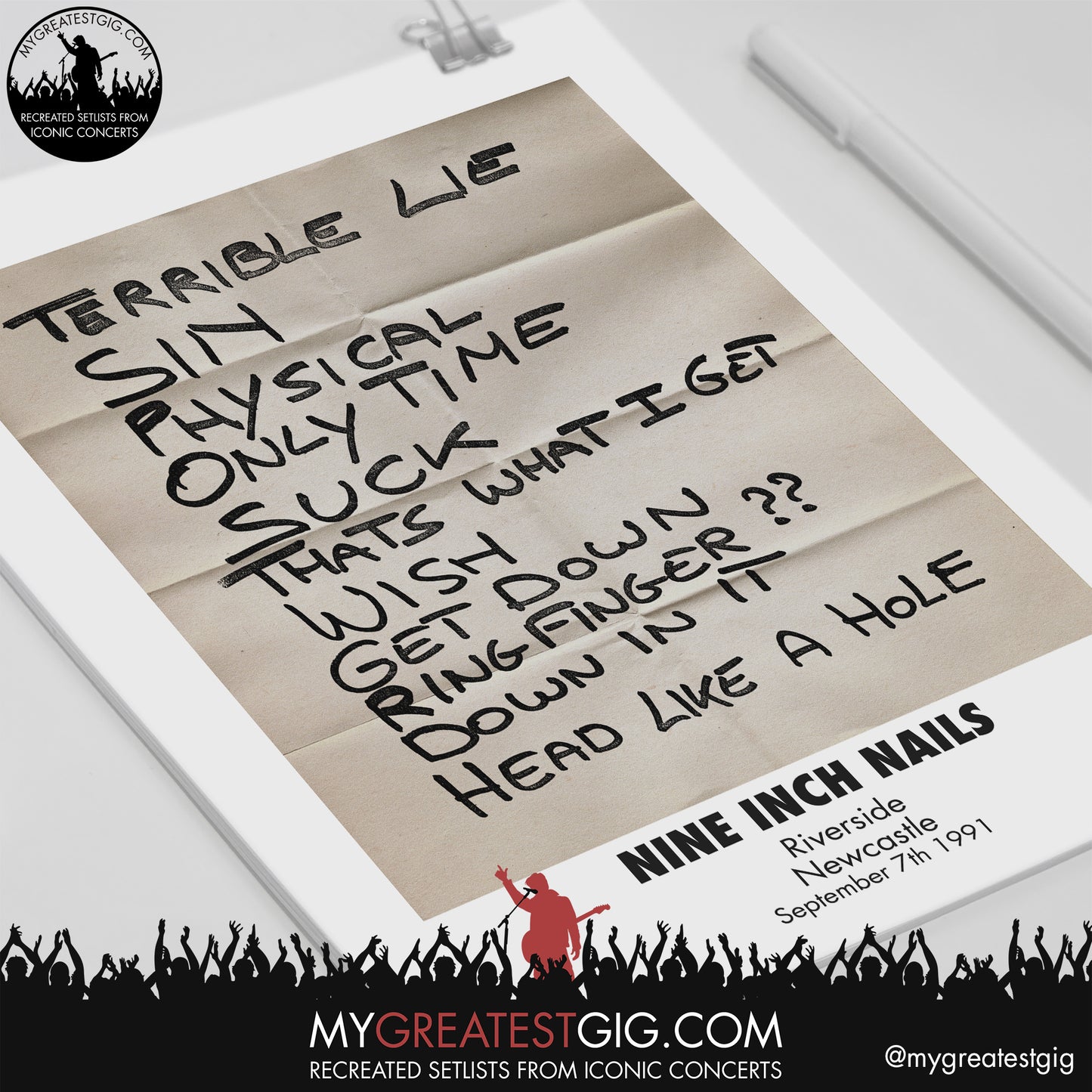 Nine Inch Nails - Newcastle - September 7th 1991 Recreated Setlist Poster