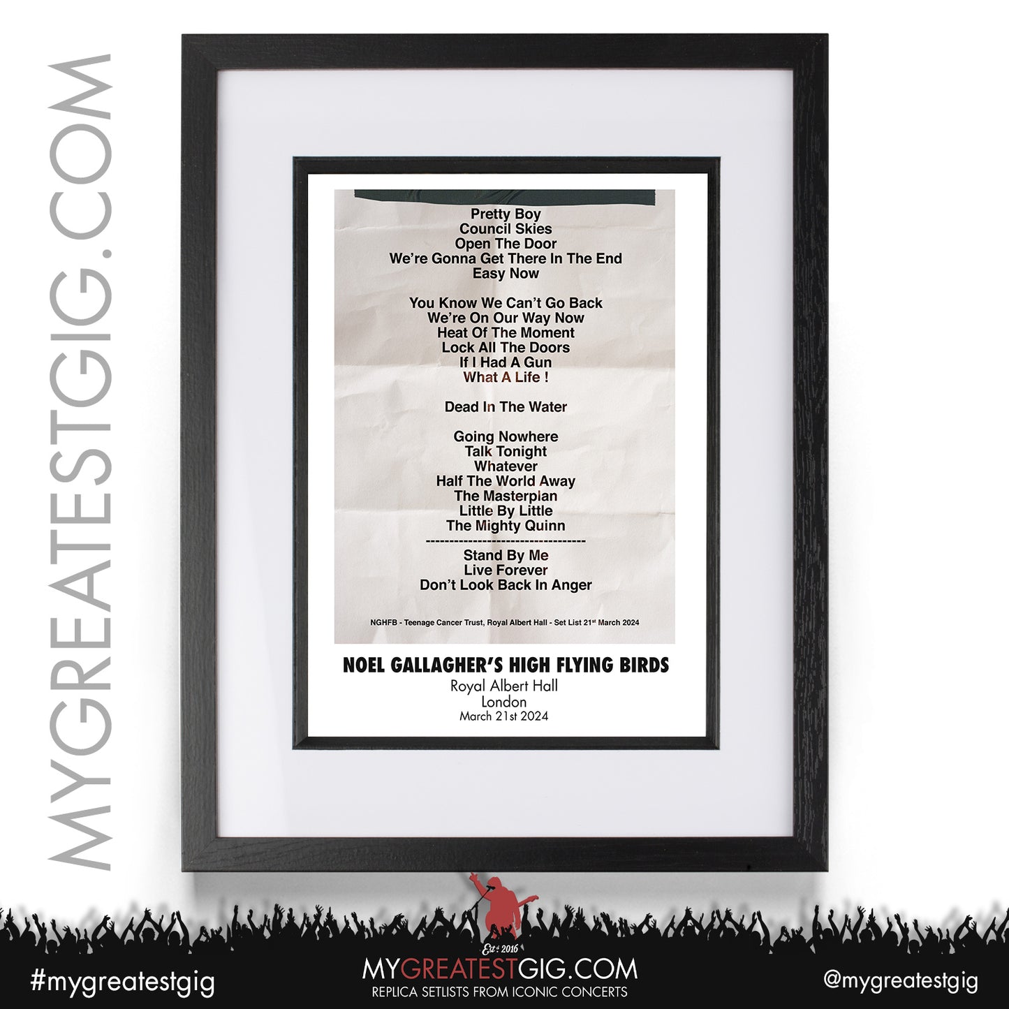 Noel Gallagher's High Flying Birds - Royal Albert Hall - March 21st 2024 Replica Setlist Poster