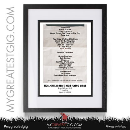 Noel Gallagher's High Flying Birds - Royal Albert Hall - March 21st 2024 Replica Setlist Poster