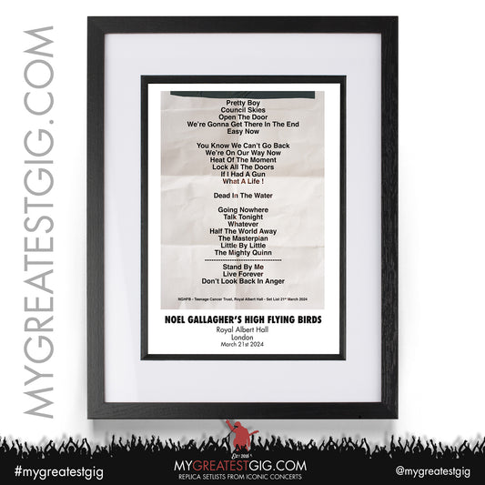 Noel Gallagher's High Flying Birds - Royal Albert Hall - March 21st 2024 Replica Setlist Poster