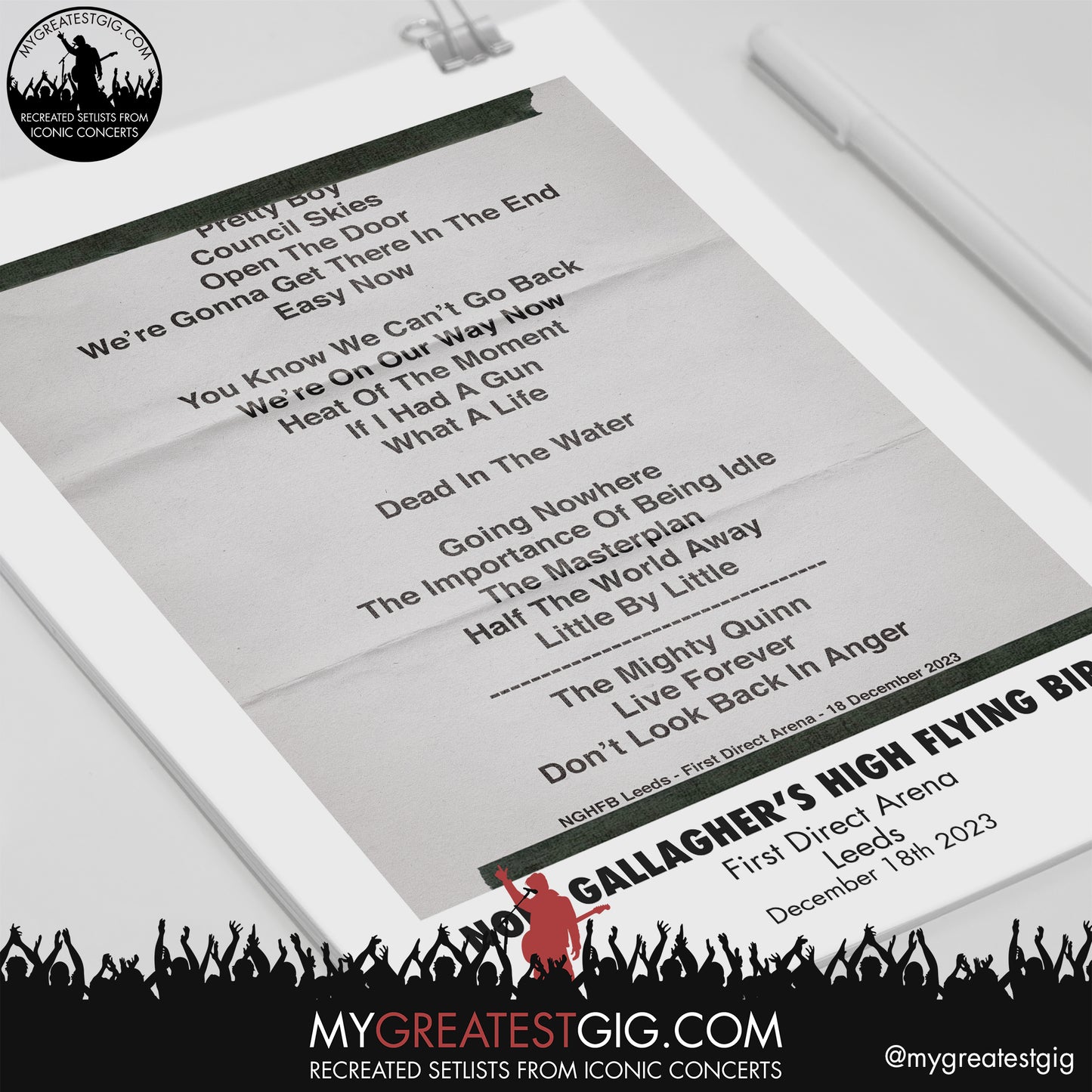 Noel Gallagher's High Flying Birds - Leeds - December 18th 2023 Recreated Setlist Poster