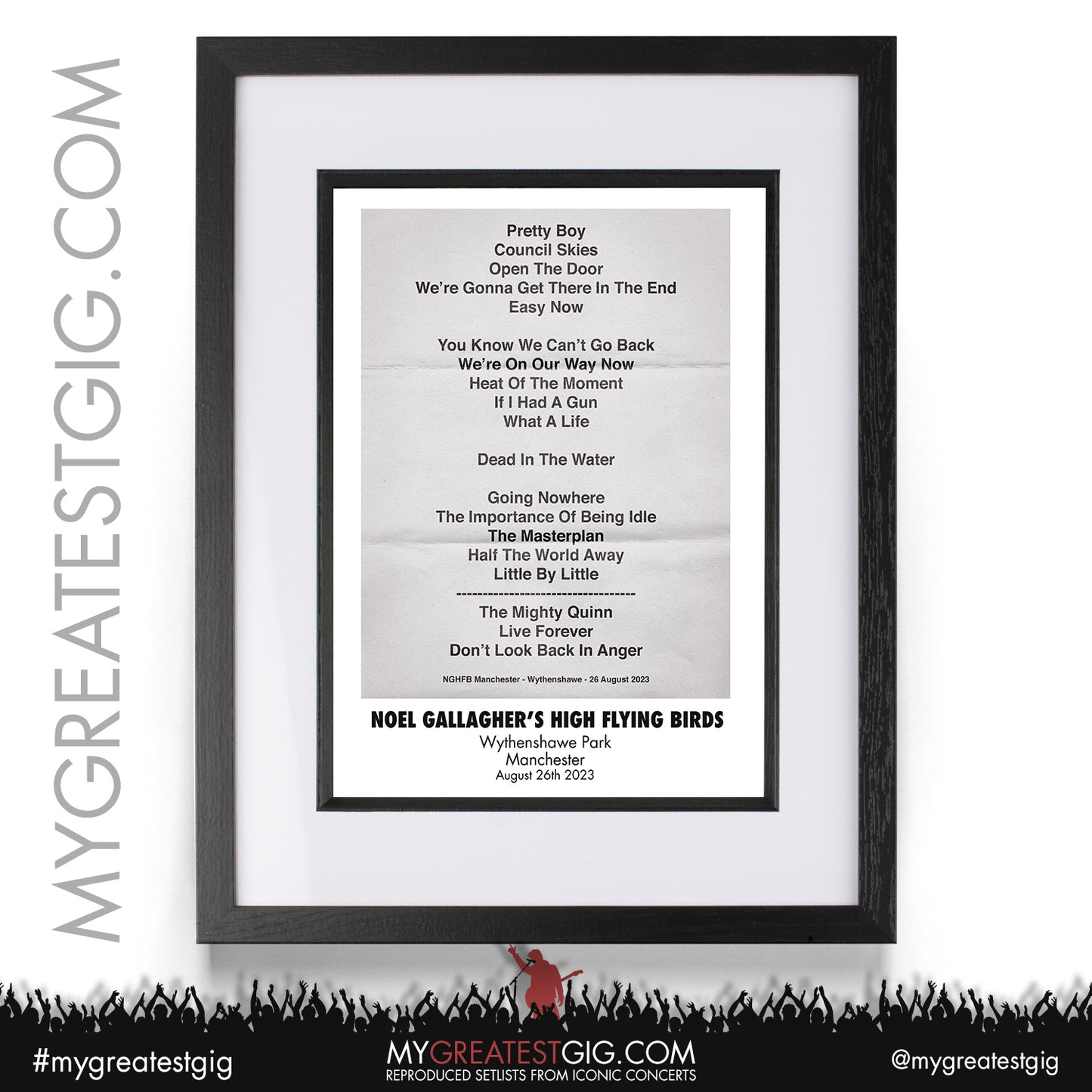 Noel Gallagher - Manchester - August 26th 2023 Recreated Setlist Poster