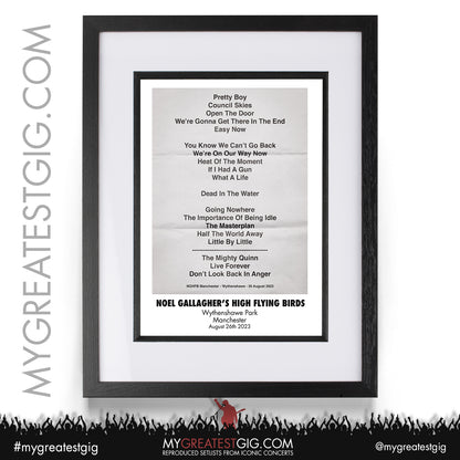 Noel Gallagher - Manchester - August 26th 2023 Recreated Setlist Poster