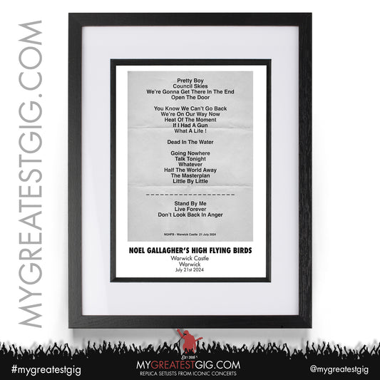 Noel Gallagher's High Flying Birds - Warwick Castle - July 21st 2024 Replica Setlist Poster