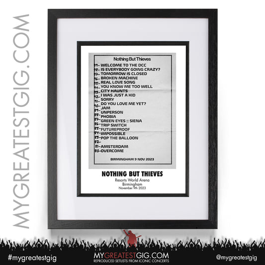 Nothing But Thieves - Birmingham - November 9th 2023 Recreated Setlist Poster