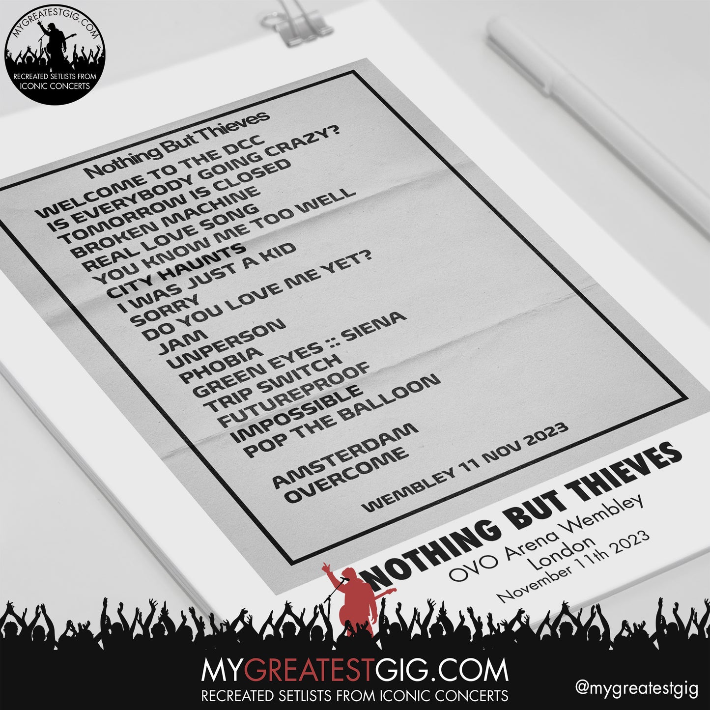 Nothing But Thieves - London - November 11th 2023 Recreated Setlist Poster