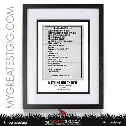 Nothing But Thieves - London - November 11th 2023 Recreated Setlist Poster
