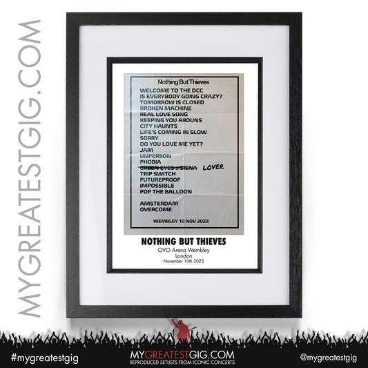 Nothing But Thieves - Wembley Arena - November 10th 2023 Recreated Setlist Poster