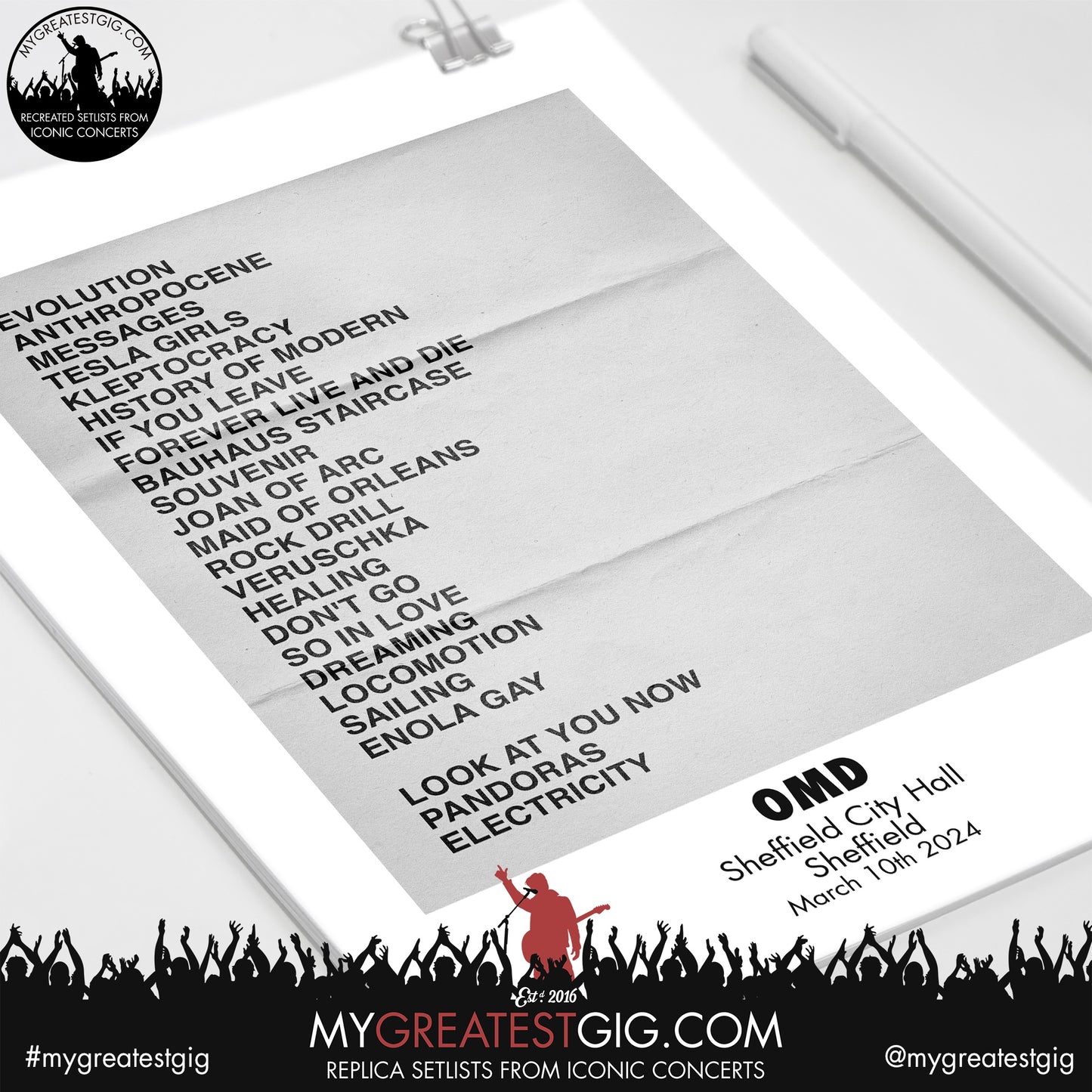 Orchestral Manoeuvres In The Dark -Sheffield - March 10th 2024 Replica Setlist Poster
