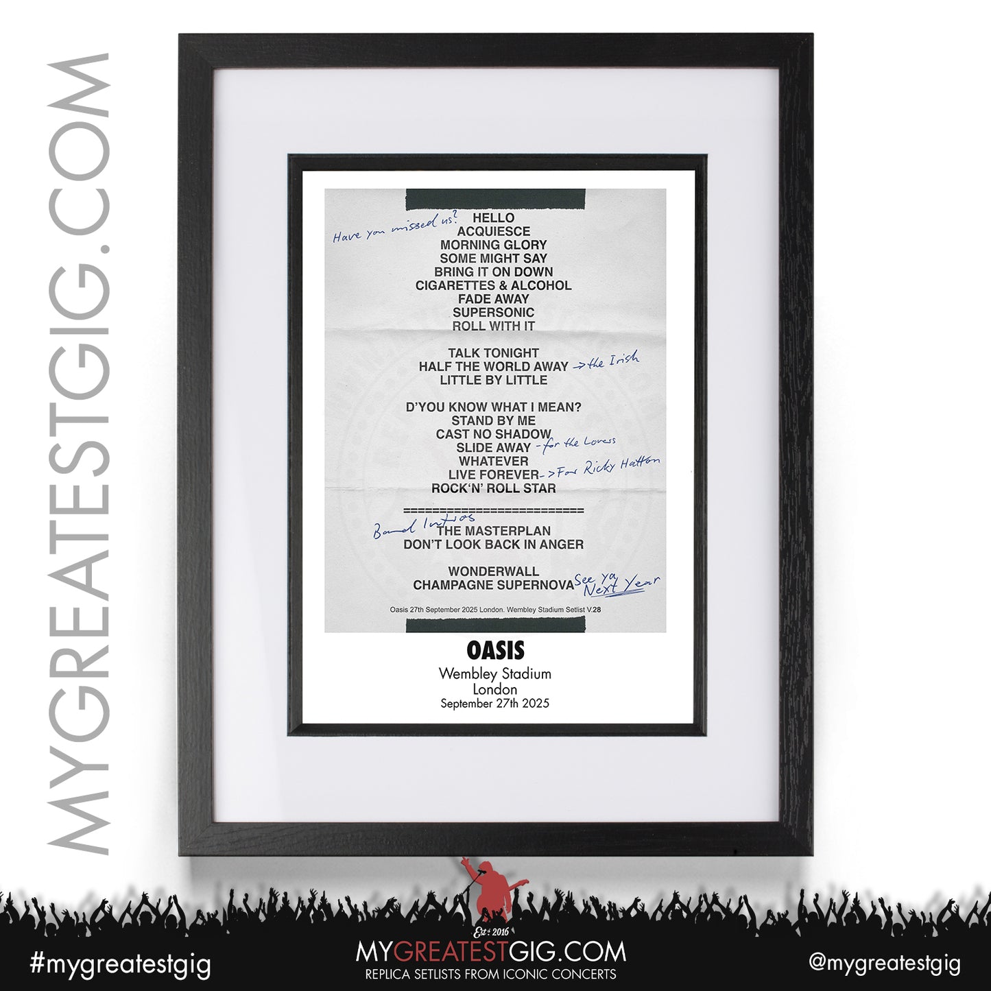 Oasis - Live '25 Tour 2025 - Replica Setlist Posters