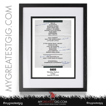 Oasis - Live '25 Tour 2025 - Replica Setlist Posters