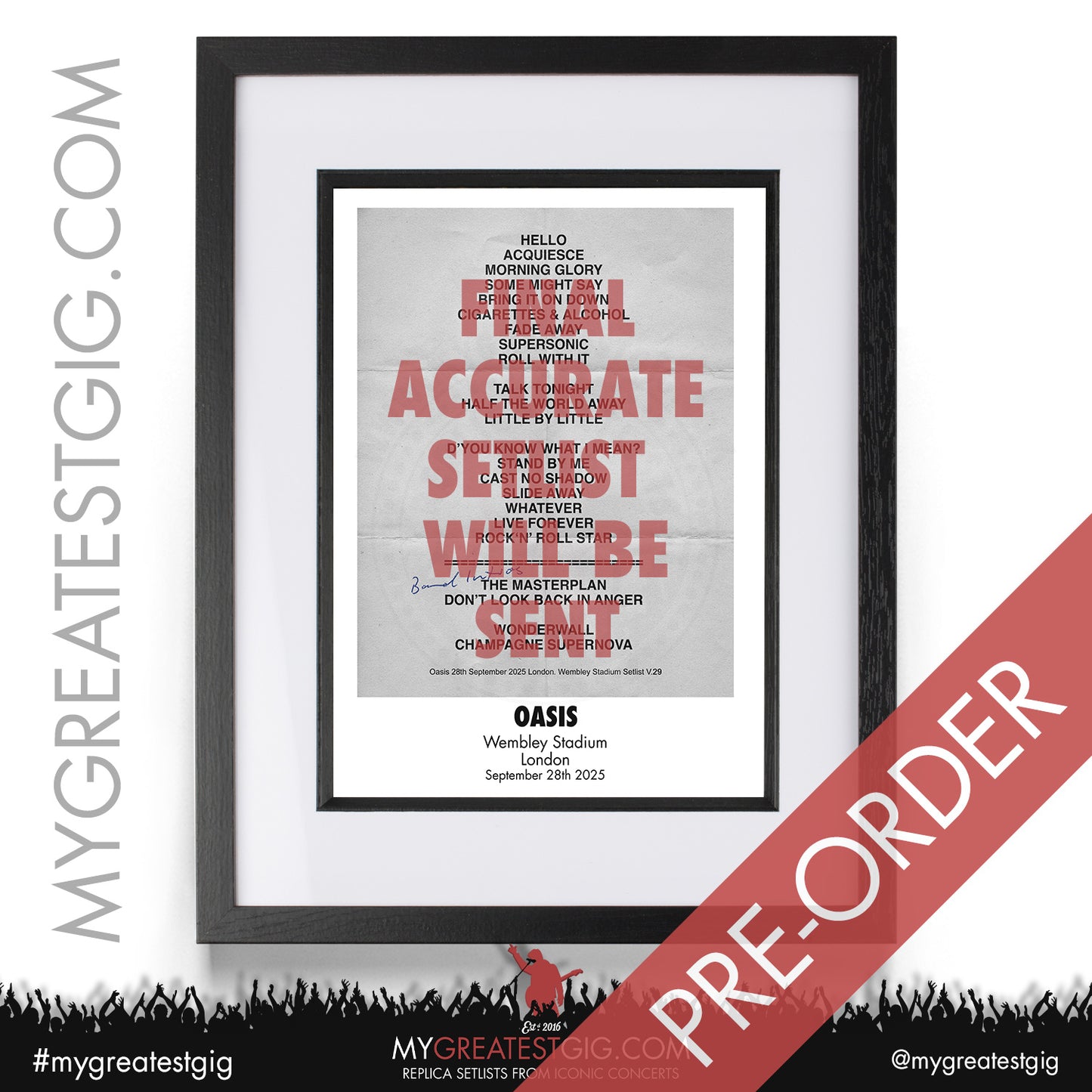 Oasis - Live '25 Tour 2025 - Replica Setlist Posters