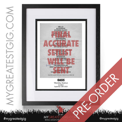 Oasis - Live '25 Tour 2025 - Replica Setlist Posters