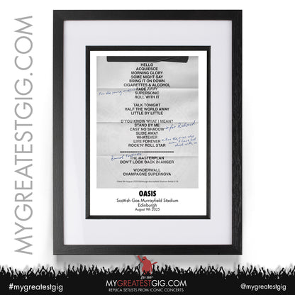 Oasis - Live '25 Tour 2025 - Replica Setlist Posters
