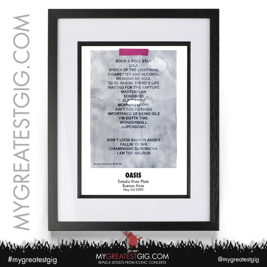 Oasis - Buenos Aires - May 3rd 2009 Replica Setlist Poster