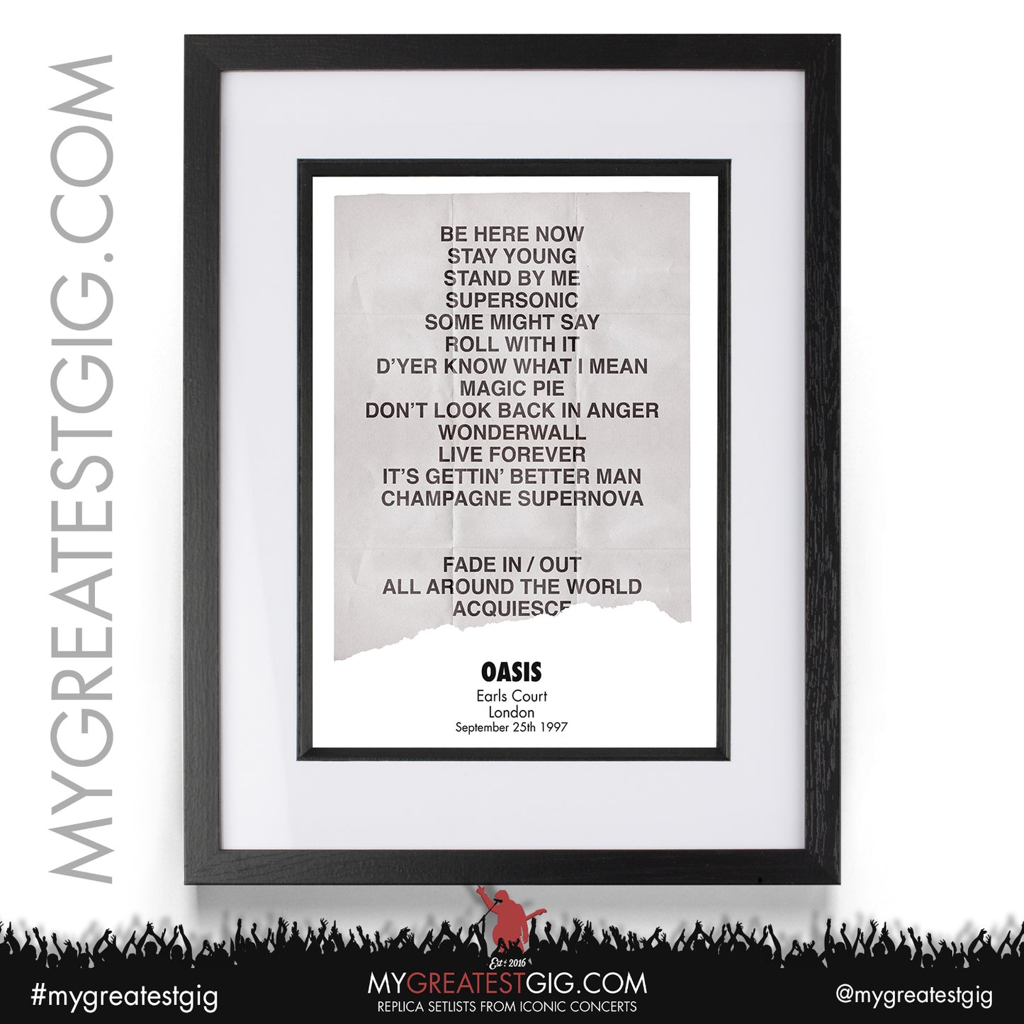 Oasis - Earls Court - Sep 25th / 26th / 27th 1997 Replica Setlist Poster